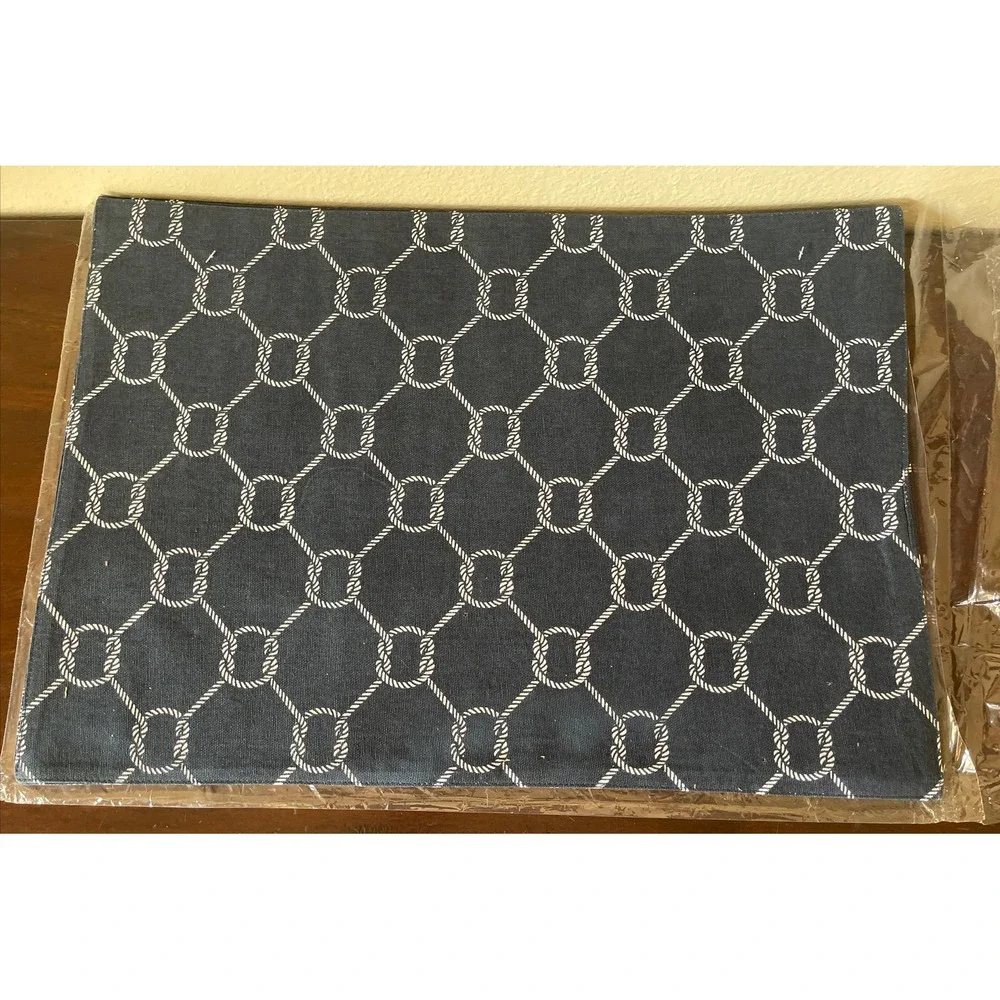 Aman Nautical Knot‎ Fabric Cloth Placemats Set of 4 Coastal Navy Blue Reversible